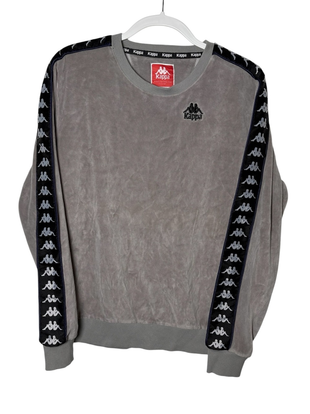 Kappa Velour Logo Tape Crewneck Sweatshirt Large Gray Y2K Streetwear